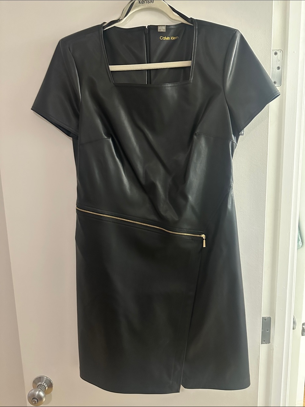 Calvin Klein Black Faux Leather Short Sleeve Dress